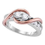14kt White Rose Gold Womens Round Diamond 2-stone Hearts Together Bridal Wedding Engagement Ring 3/4 Cttw