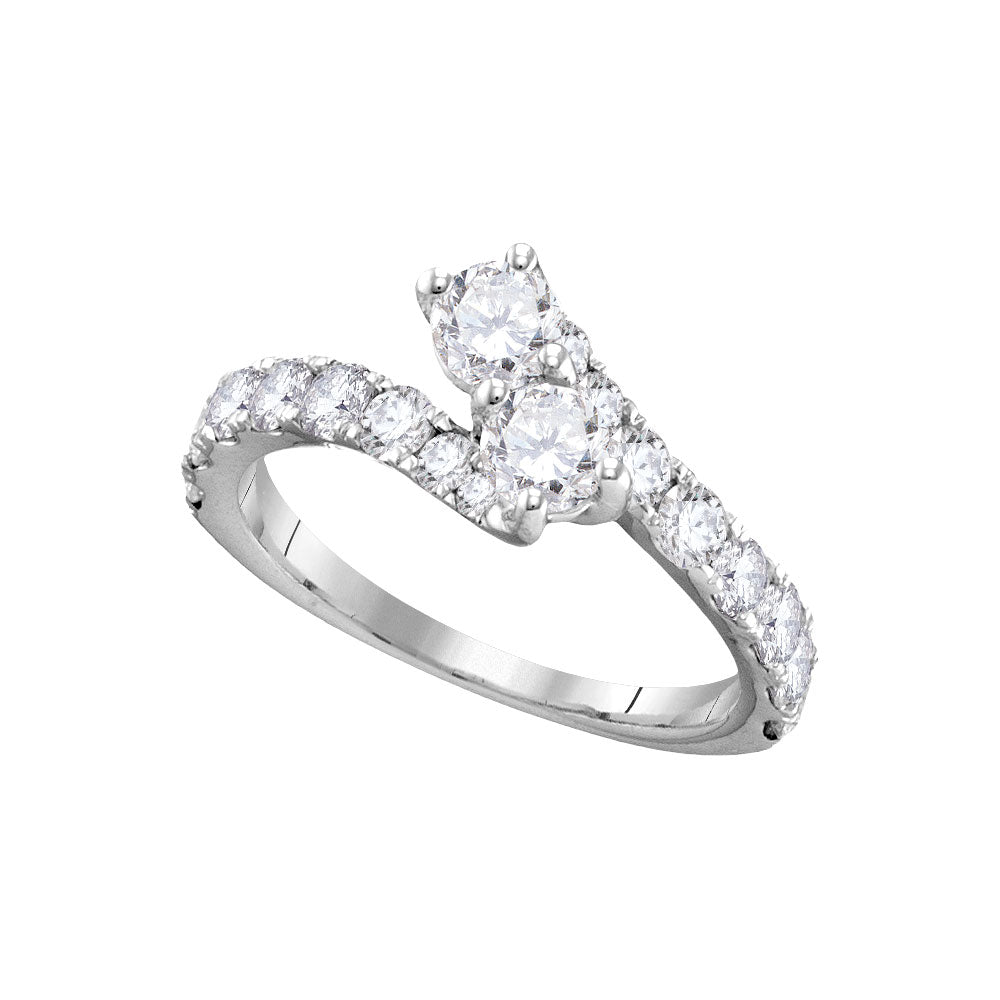14kt White Gold Womens Round Diamond 2-stone Bridal Wedding Engagement Ring 1-1/2 Cttw