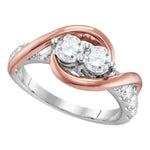 14kt Two-tone Gold Womens Round Diamond 2-stone Bridal Wedding Engagement Ring 1.00 Cttw