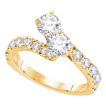 14kt Yellow Gold Womens Round Diamond 2-stone Hearts Together Bridal Wedding Engagement Ring 1-3/8 Cttw