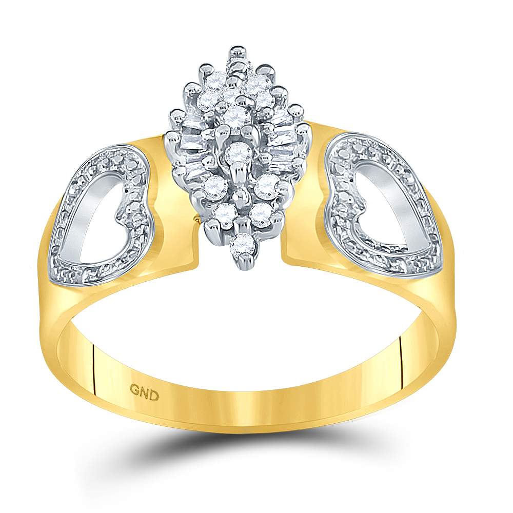 10kt Yellow Gold Womens Round Diamond Double Heart Cluster Ring 1/8 Cttw