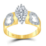 10kt Yellow Gold Womens Round Diamond Double Heart Cluster Ring 1/8 Cttw