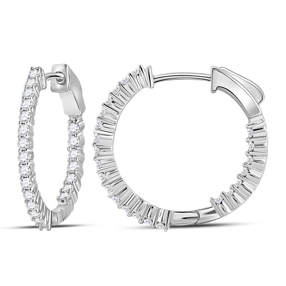 10kt White Gold Womens Round Diamond Single Row Hoop Earrings 1-3/8 Cttw