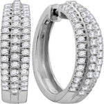 10kt White Gold Womens Round Diamond Hoop Fashion Earrings 1.00 Cttw