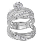10kt White Gold His & Hers Round Diamond Cluster Matching Bridal Wedding Ring Band Set 1-1/10 Cttw
