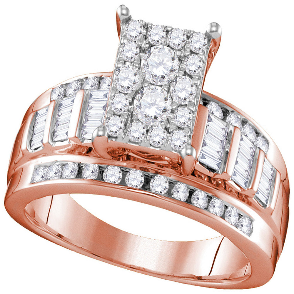 10kt Rose Gold Womens Round Diamond Cluster Bridal Wedding Engagement Ring 7/8 Cttw