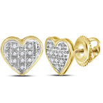 10kt Yellow Gold Womens Round Diamond Heart Cluster Stud Earrings 1/20 Cttw