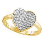 10kt Yellow Gold Womens Round Diamond Heart Love Ring 1/10 Cttw