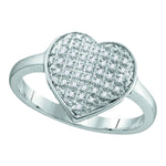 10kt White Gold Womens Round Diamond Heart Love Cluster Ring 1/10 Cttw