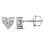 14kt White Gold Womens Round Diamond Heart Cluster Stud Earrings 1/3 Cttw