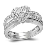 10kt White Gold Womens Diamond Heart Bridal Wedding Engagement Ring Band Set 3/4 Cttw