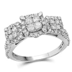 10kt White Gold Womens Round Diamond Triple Cluster Bridal Wedding Engagement Ring 1.00 Cttw