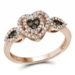 10kt Rose Gold Womens Round Brown Color Enhanced Diamond Heart Cluster Ring 3/8 Cttw