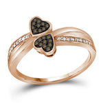 10kt Rose Gold Womens Round Cognac-brown Color Enhanced Diamond Heart Love Ring 1/10 Cttw