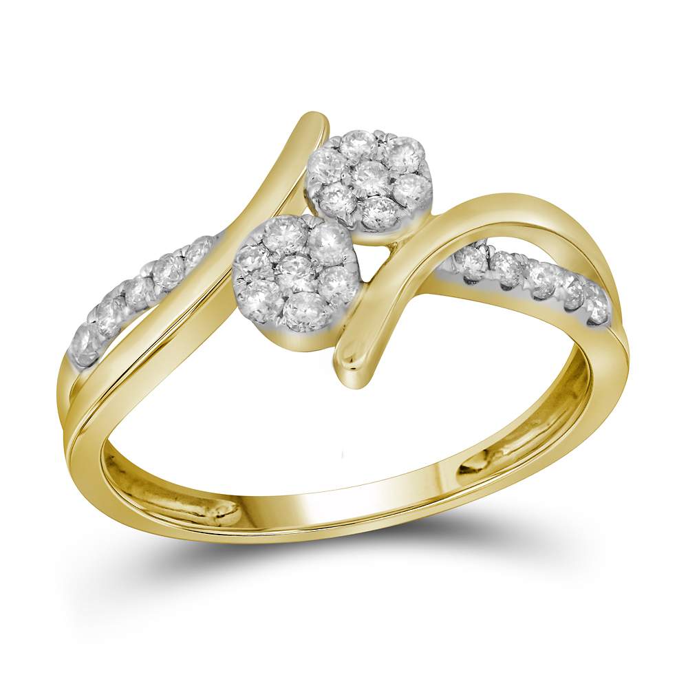 14kt Yellow Gold Womens Round Diamond Double Cluster Bridal Wedding Engagement Ring 1/3 Cttw