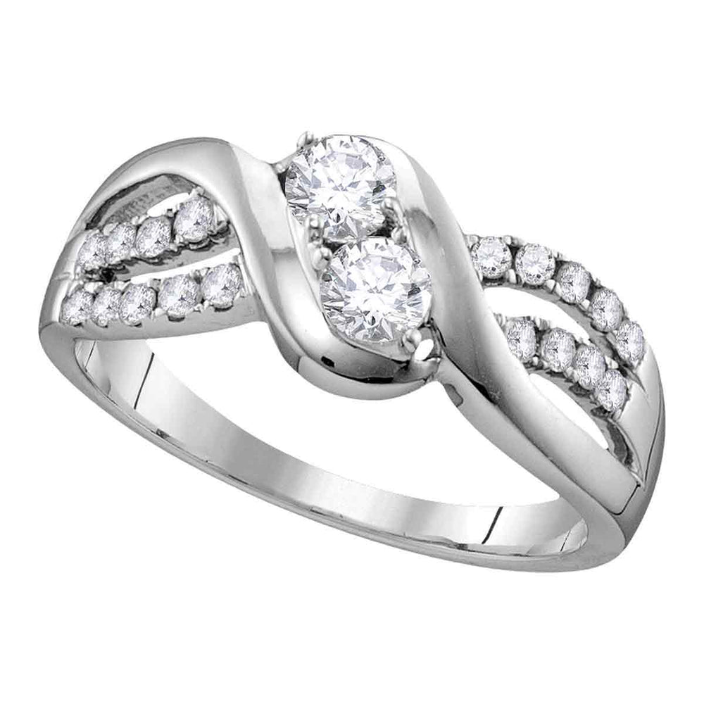 10kt White Gold Womens Round Diamond 2-stone Bridal Wedding Engagement Ring 5/8 Cttw