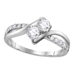 10kt White Gold Womens Round Diamond 2-stone Bridal Wedding Engagement Ring 1/2 Cttw