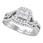 14kt White Gold Womens Princess Diamond Twist Bridal Wedding Engagement Ring Band Set 1.00 Cttw