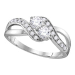 10kt White Gold Womens Round Diamond 2-stone Hearts Together Bridal Wedding Engagement Ring 5/8 Cttw (Certified)