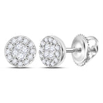14kt White Gold Womens Princess Round Diamond Soleil Cluster Earrings 1/6 Cttw
