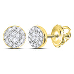 14kt Yellow Gold Womens Princess Round Diamond Soleil Cluster Earrings 1/6 Cttw