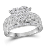 10kt White Gold Womens Round Diamond Heart Cluster Bridal Wedding Engagement Ring 1.00 Cttw
