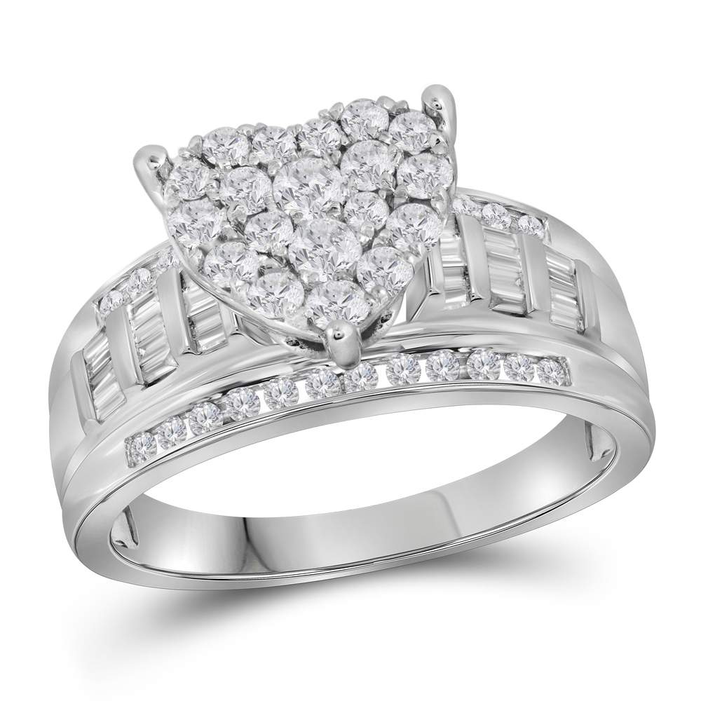 10kt White Gold Womens Round Diamond Heart Bridal Wedding Engagement Ring 1.00 Cttw