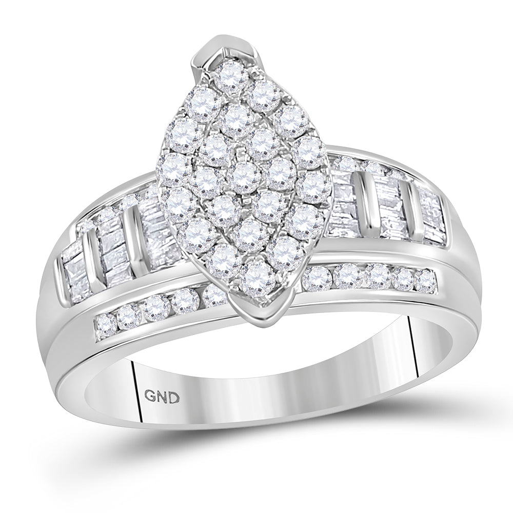 10kt White Gold Womens Round Diamond Marquise-shape Cluster Bridal Wedding Engagement Ring 1.00 Cttw