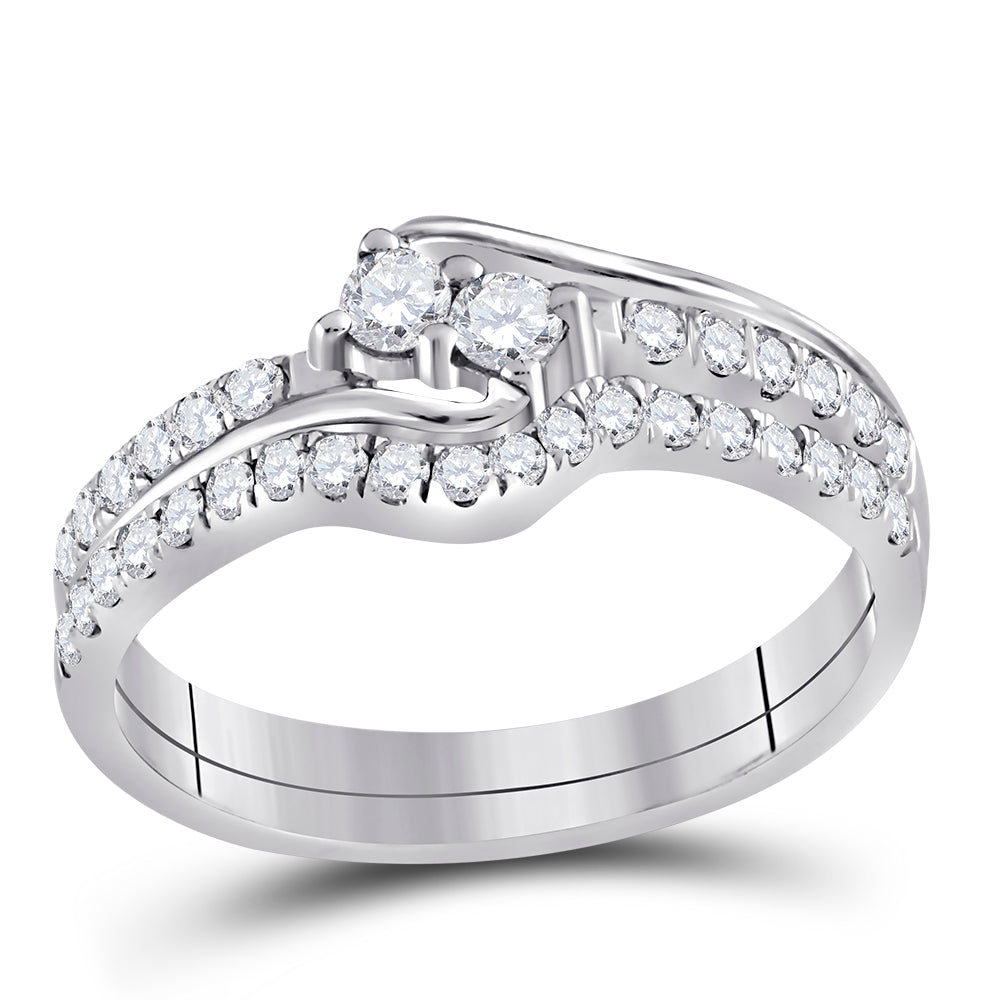 10kt White Gold Womens Round Diamond 2-stone Bridal Wedding Engagement Ring Band Set 1/2 Cttw