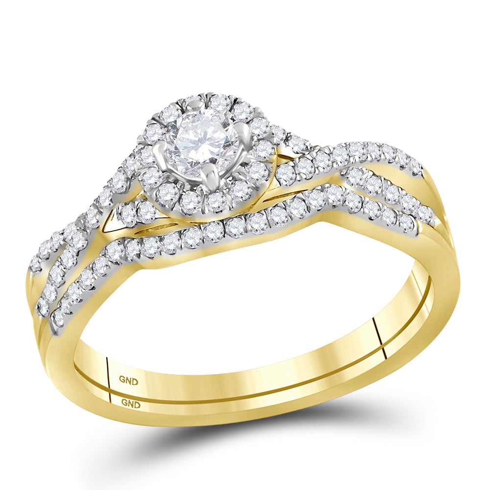 10kt Yellow Gold Womens Round Diamond Twist Bridal Wedding Engagement Ring Band Set 1/2 Cttw