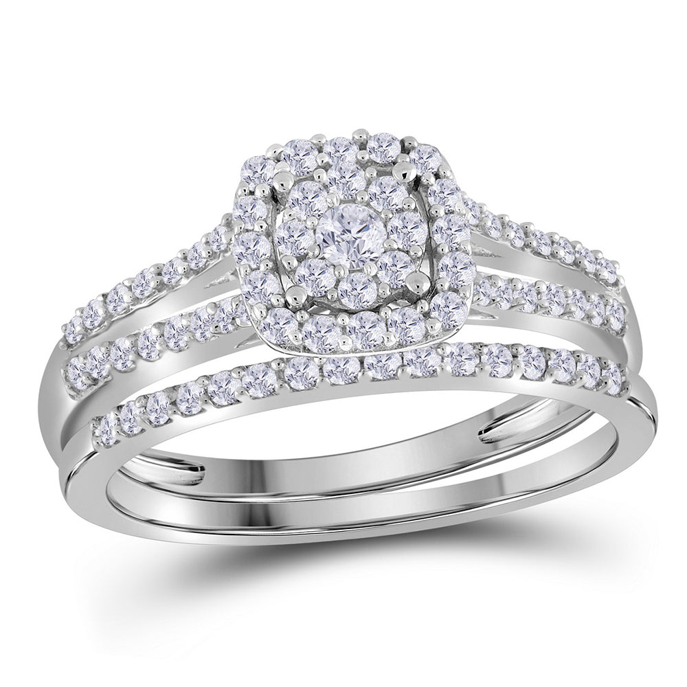 10kt White Gold Womens Round Diamond Bridal Wedding Engagement Ring Band Set 1/2 Cttw