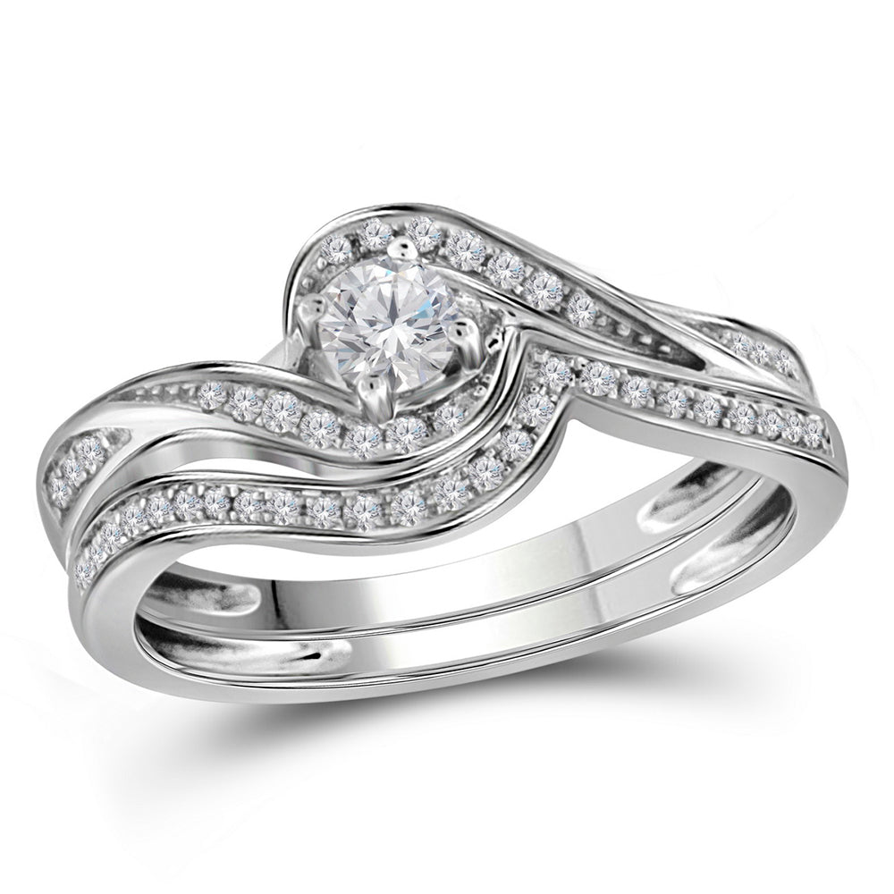 10kt White Gold Womens Round Diamond Bridal Wedding Engagement Ring Band Set 1/3 Cttw