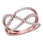 10kt Rose Gold Womens Round Diamond Open Strand Crossover Band Ring 1/3 Cttw