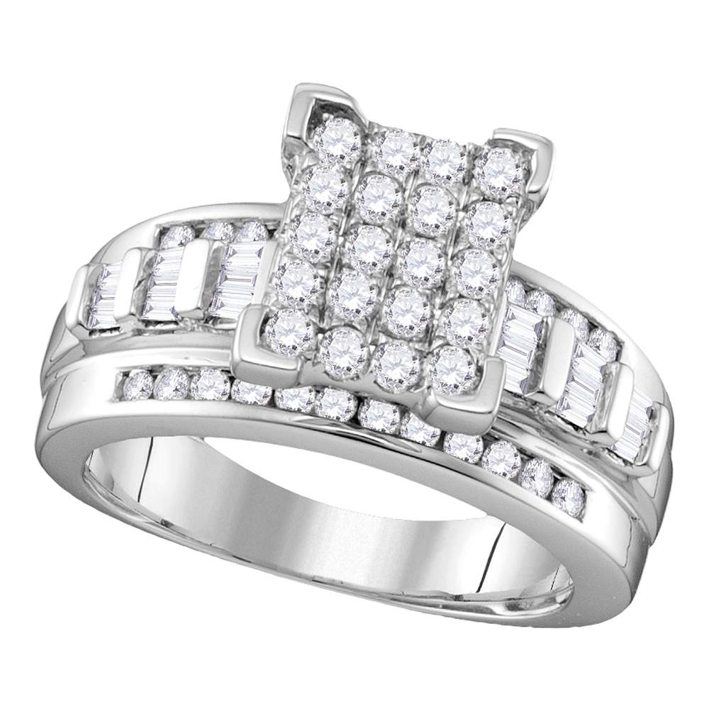 Sterling Silver Womens Round Diamond Rectangle Cluster Bridal Wedding Engagement Ring 1/2 Cttw