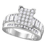 Sterling Silver Womens Round Diamond Rectangle Cluster Bridal Wedding Engagement Ring 1/2 Cttw