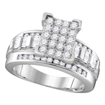 Sterling Silver Womens Round Diamond Rectangle Cluster Bridal Wedding Engagement Ring 1.00 Cttw