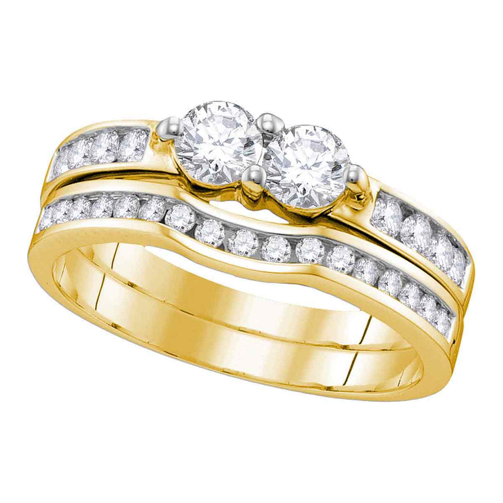 10kt Yellow Gold Womens Round Diamond 2-stone Bridal Wedding Engagement Ring Band Set 1/2 Cttw