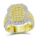 14kt Yellow Gold Womens Round Canary Yellow Diamond Rectangle Cluster Ring 2-1/3 Cttw