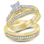 10kt Yellow Gold His & Hers Princess Diamond Cluster Matching Bridal Wedding Ring Band Set 1/2 Cttw