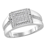 10kt White Gold Mens Round Diamond Square Cluster Ring 1/4 Cttw