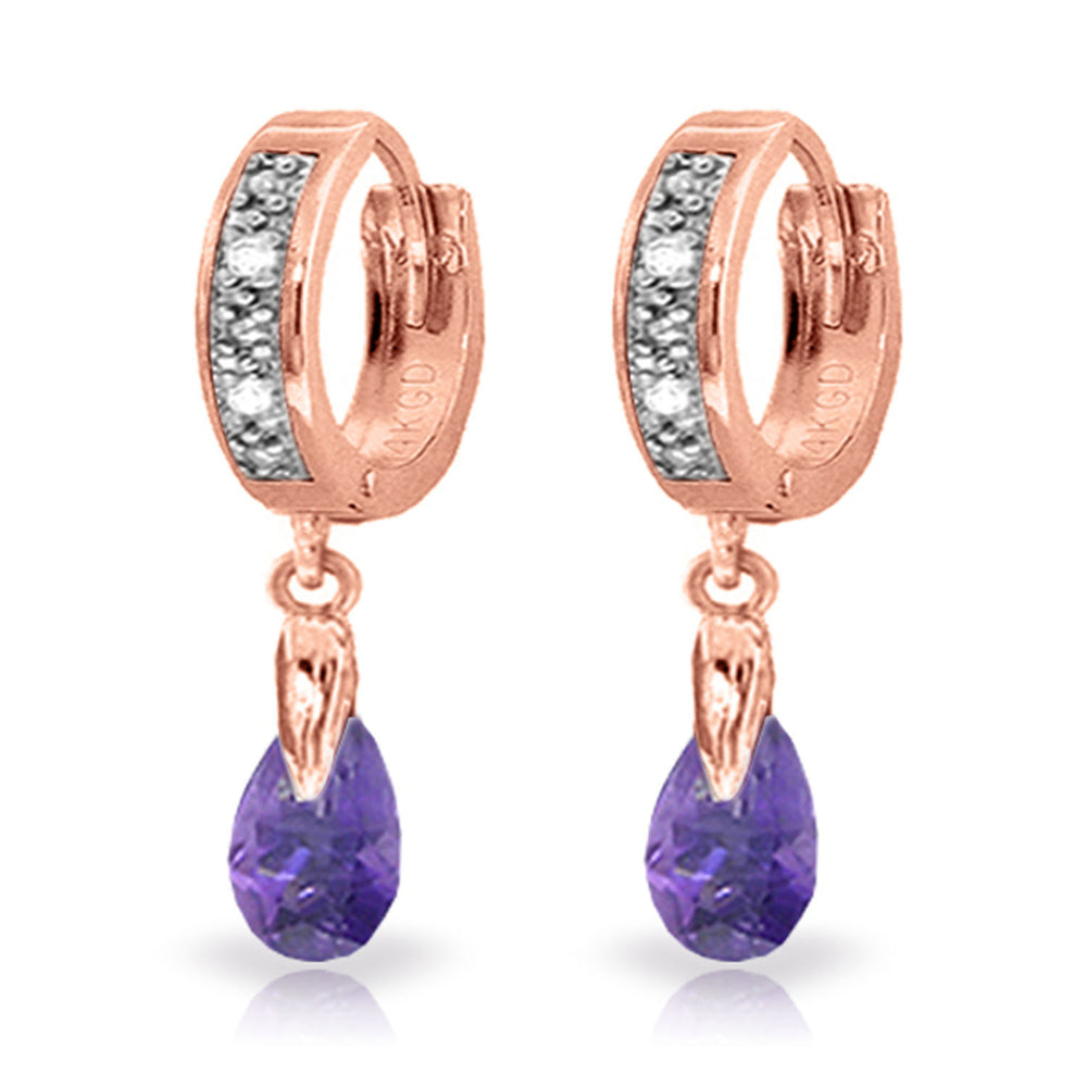 1.37 CTW 14K Solid Rose Gold Hoop Earrings Diamond Amethyst