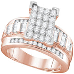 10kt Rose Gold Womens Round Diamond Elevated Rectangle Cluster Bridal Wedding Engagement Ring 1.00 Cttw