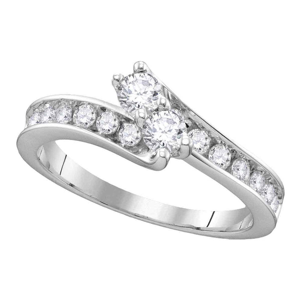 14kt White Gold Womens Round Diamond 2-stone Hearts Together Bridal Wedding Engagement Ring 1-3/8 Cttw