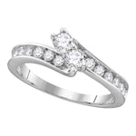 14kt White Gold Womens Round Diamond 2-stone Hearts Together Bridal Wedding Engagement Ring 1.00 Cttw (Certified)