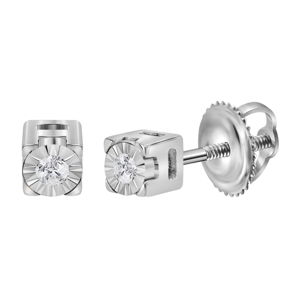 Sterling Silver Womens Round Diamond Solitaire Screwback Earrings 1/20 Cttw