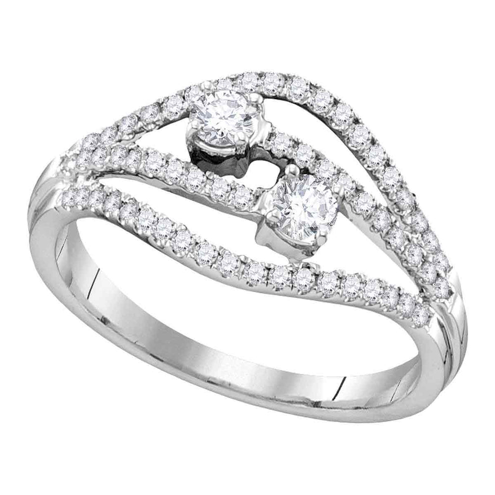 14kt White Gold Womens Round Diamond 2-stone Bridal Wedding Engagement Ring 1/2 Cttw
