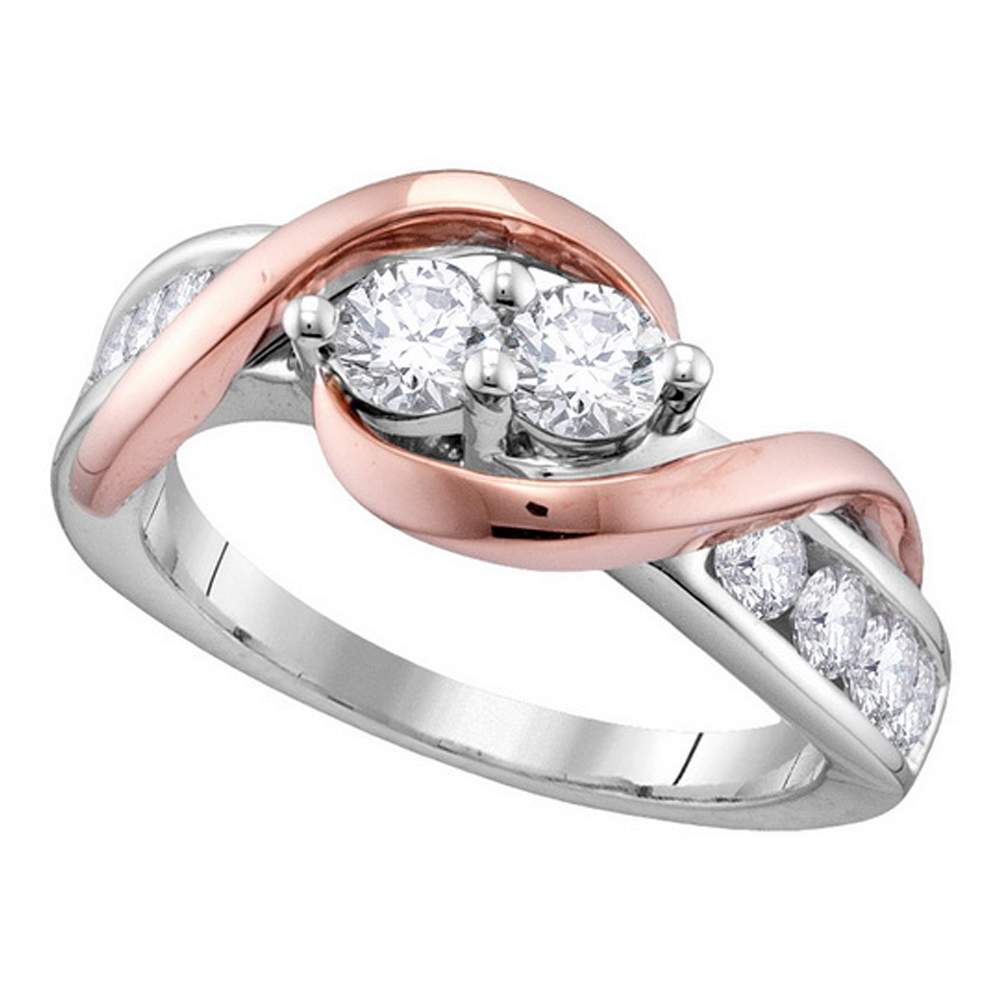 14kt White Rose-tone Gold Womens Round Diamond 2-stone Bridal Wedding Engagement Ring 1.00 Cttw (Certified)