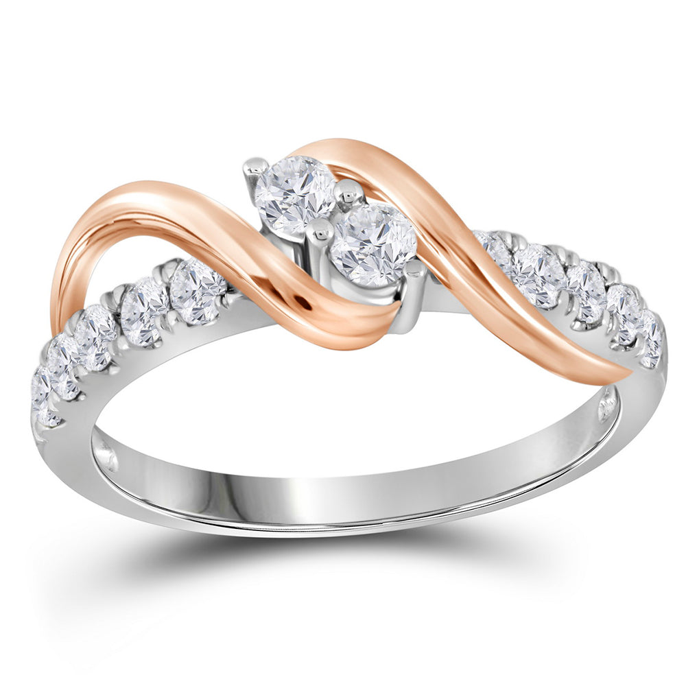 14kt White Gold Womens Round Diamond 2-stone Bridal Wedding Engagement Ring 1/2 Cttw