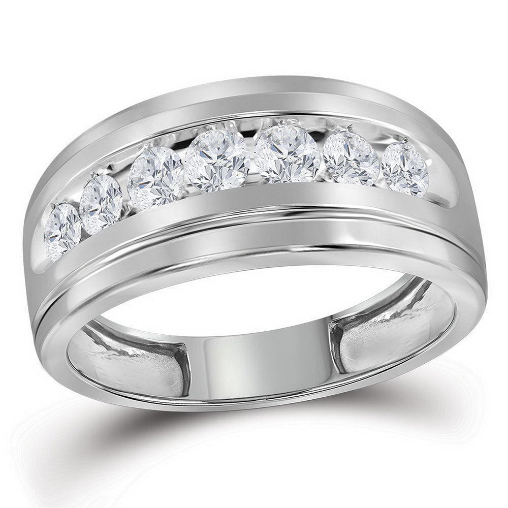 10kt White Gold Mens Round Diamond Wedding Band Ring 1.00 Cttw