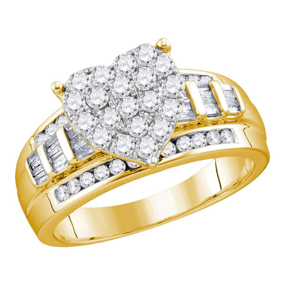 10kt Yellow Gold Womens Round Diamond Heart Cluster Bridal Wedding Engagement Ring 1.00 Cttw